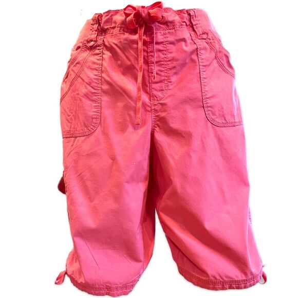 Gloria Vanderbilt Women's Size 10 Pink Cargo Capri Shorts Drawstring Waist - Picture 1 of 8